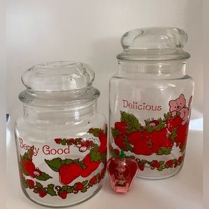 Vintage Strawberry Shortcake canisters and charm
